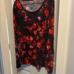 Sonoma Red and Pink Floral Long Sleeve Top